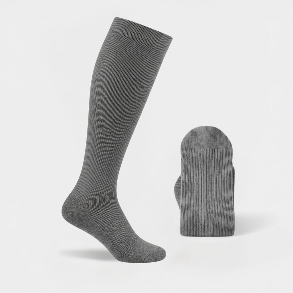 Gray compression socks twin set with breathable knit, 20-30mmHg varicose vein support and daily comfort