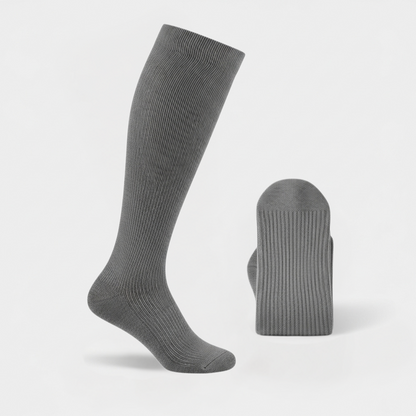 Gray compression socks twin set with breathable knit, 20-30mmHg varicose vein support and daily comfort