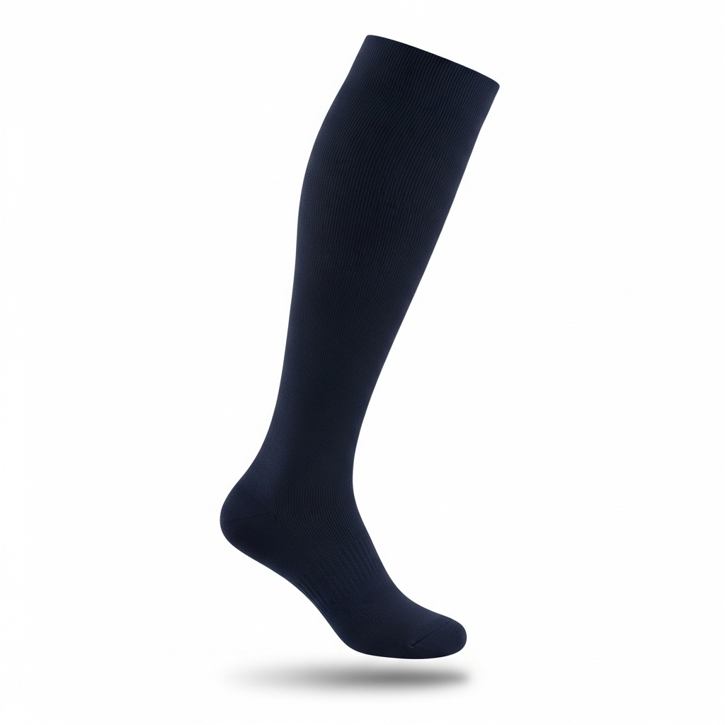 Navy compression sock for runners and travelers, 20-30mmHg unisex knee-high support for leg fatigue and recovery