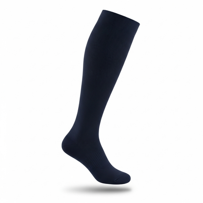 Navy compression sock for runners and travelers, 20-30mmHg unisex knee-high support for leg fatigue and recovery