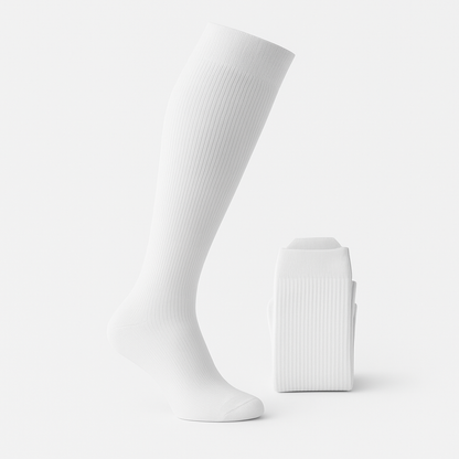 White compression socks 20-30mmHg with folded pair, ideal for women, nursing shifts, and pregnancy support